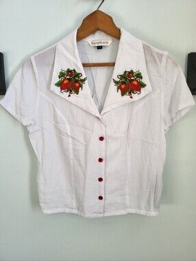 Royal Monk White Blouse with Strawberry Embellishment